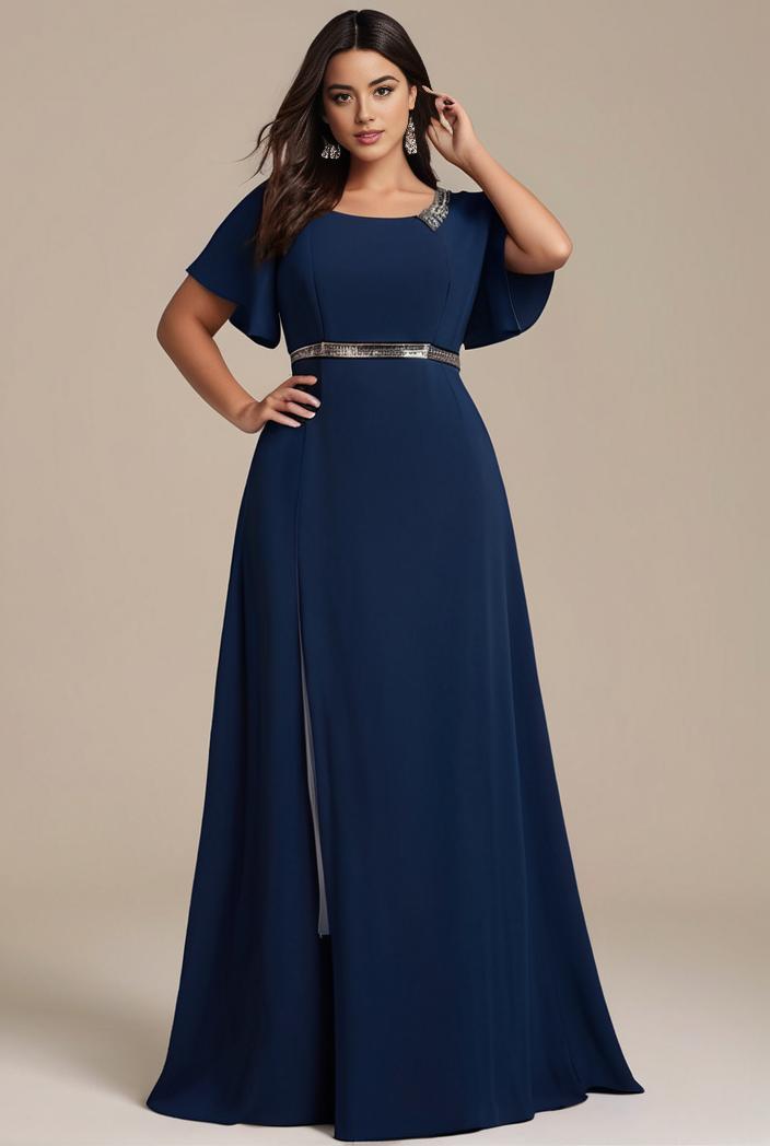 plus size simple chiffon pleated a line round neckline bridesmaid dress 102518