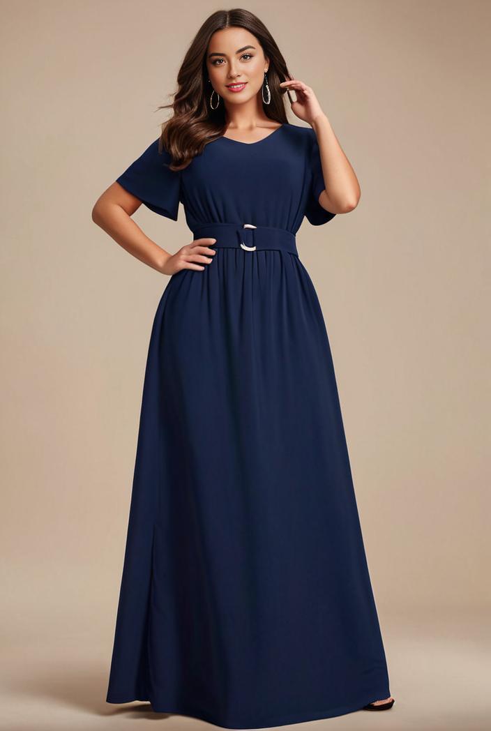 plus size simple chiffon pleated a line round neckline bridesmaid dress 102519