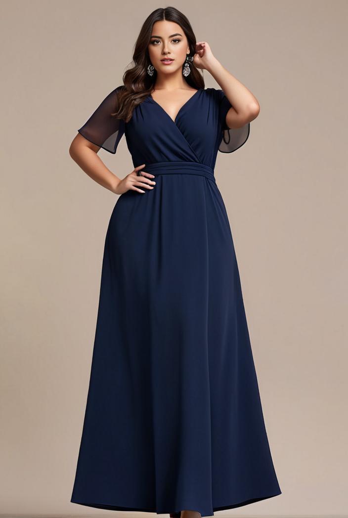 plus size simple chiffon pleated a line round neckline bridesmaid dress 102520