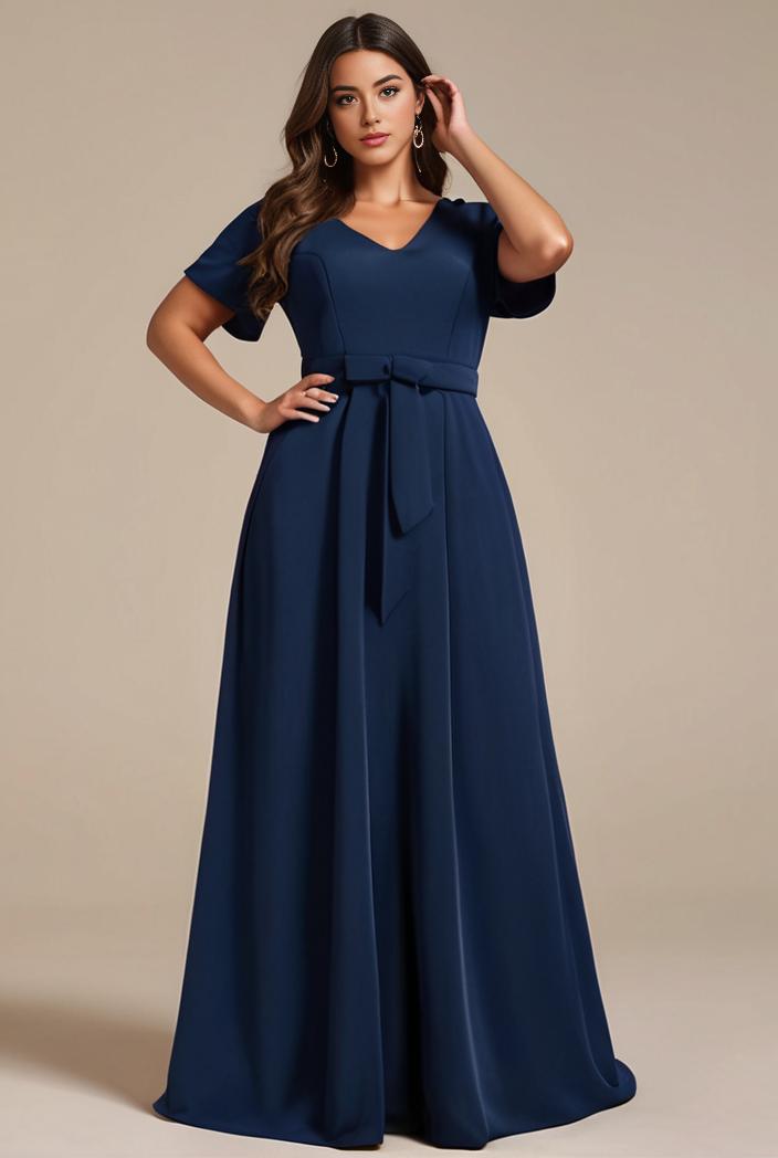 plus size simple chiffon pleated a line round neckline bridesmaid dress 102521