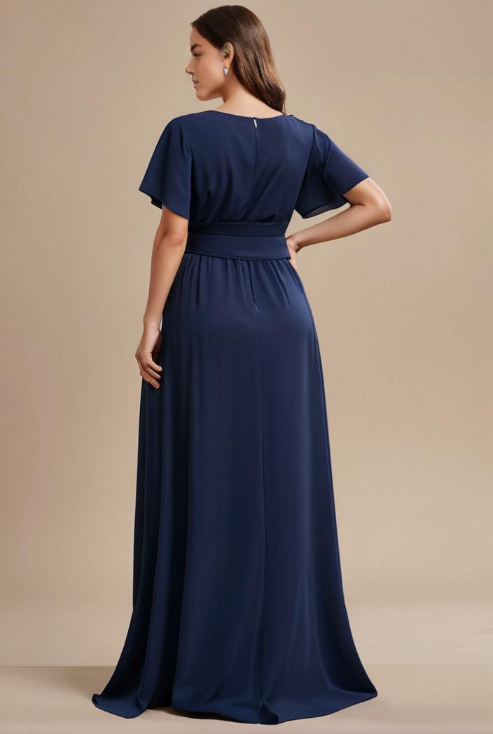 plus size simple chiffon pleated a line round neckline bridesmaid dress 102522