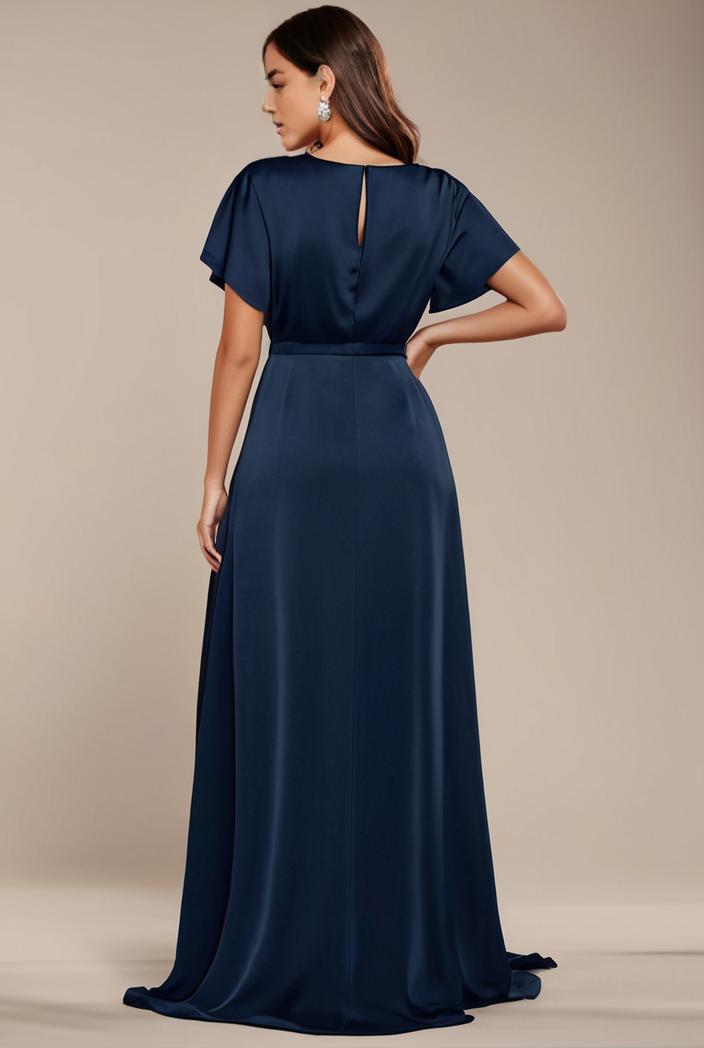 plus size simple chiffon pleated a line round neckline bridesmaid dress 102524