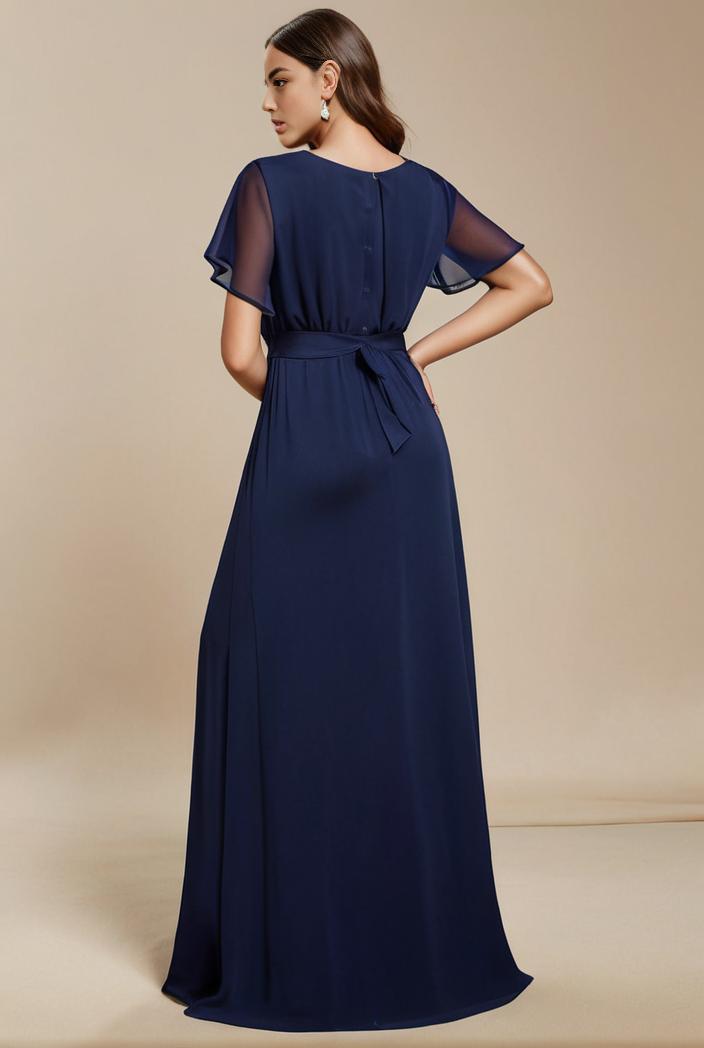 plus size simple chiffon pleated a line round neckline bridesmaid dress 102525