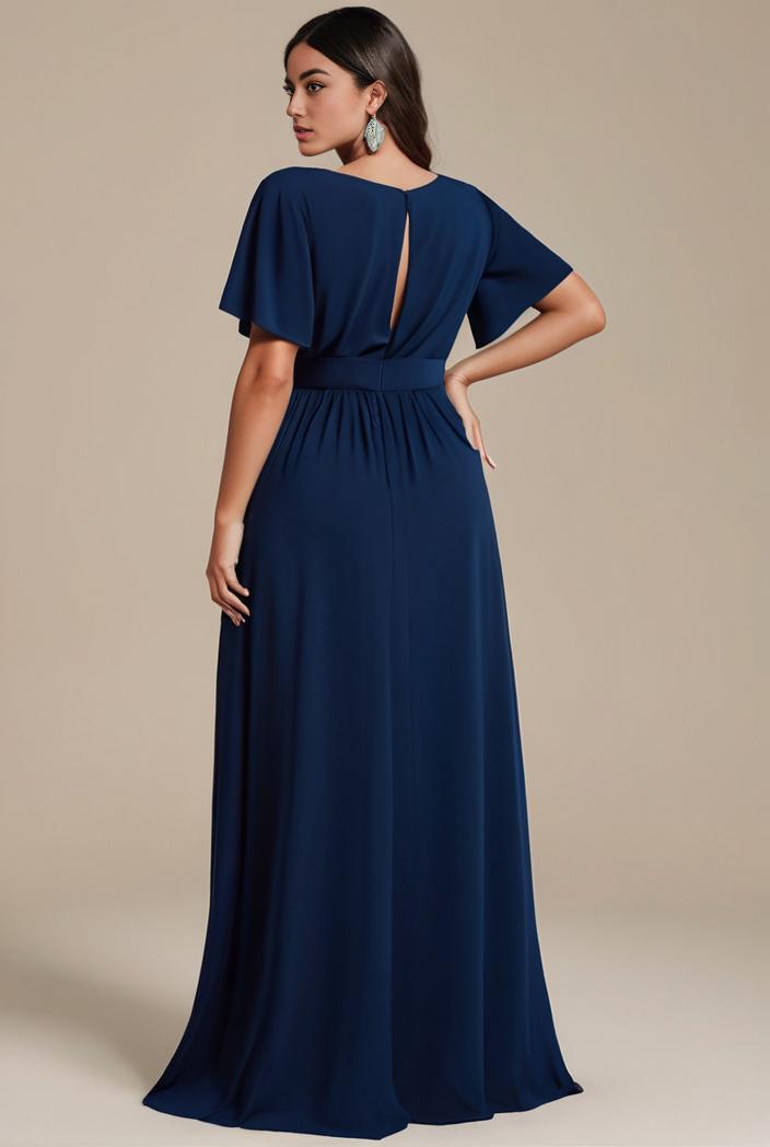 plus size simple chiffon pleated a line round neckline bridesmaid dress 102526