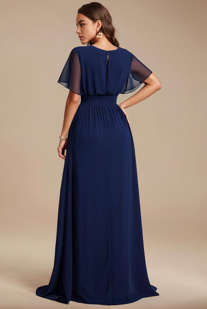plus size simple chiffon pleated a line round neckline bridesmaid dress 102527