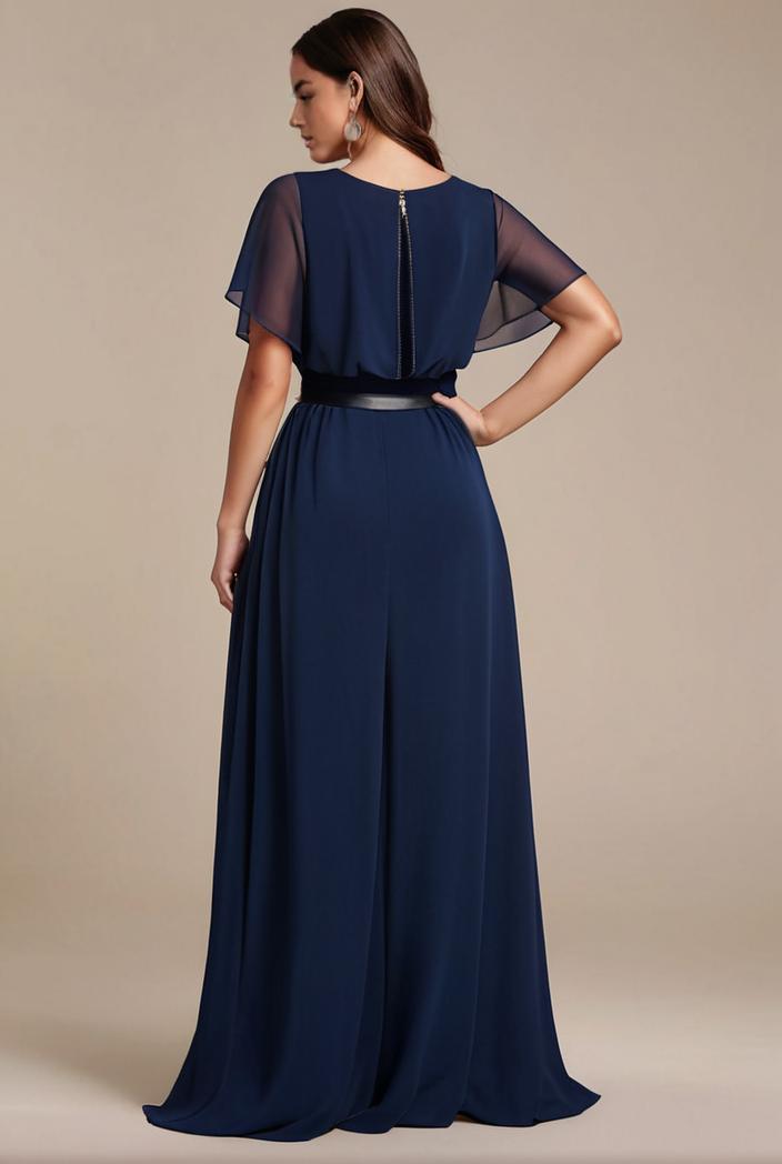 plus size simple chiffon pleated a line round neckline bridesmaid dress 102528