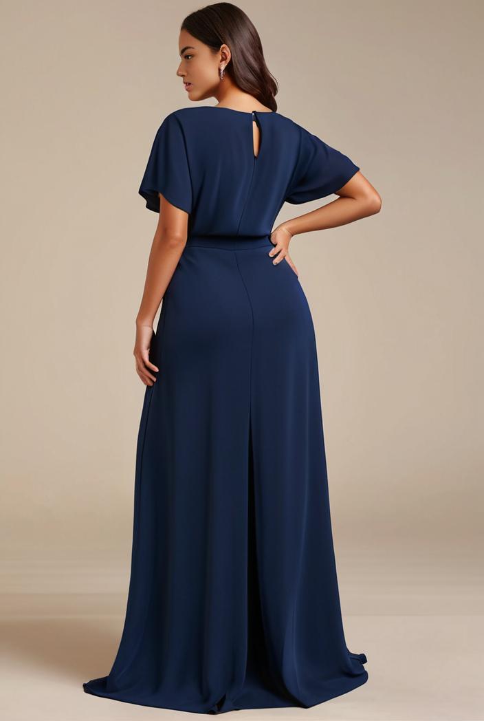 plus size simple chiffon pleated a line round neckline bridesmaid dress 102529