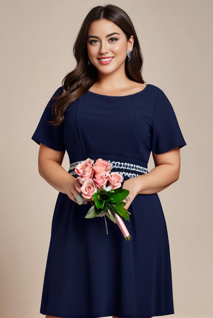 plus size simple chiffon pleated a line round neckline bridesmaid dress 102531