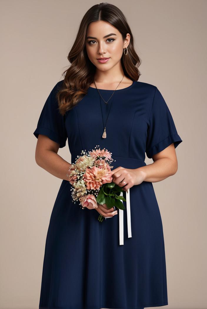 plus size simple chiffon pleated a line round neckline bridesmaid dress 102532