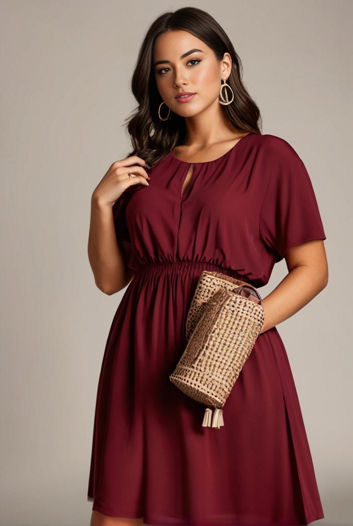 plus size simple chiffon pleated a line round neckline bridesmaid dress 102538