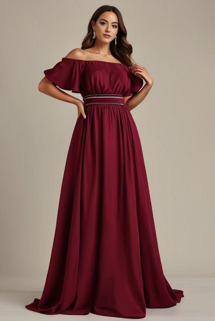 plus size simple chiffon pleated a line round neckline bridesmaid dress 102546