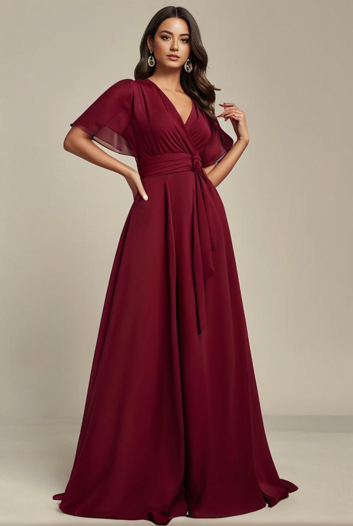 plus size simple chiffon pleated a line round neckline bridesmaid dress 102549