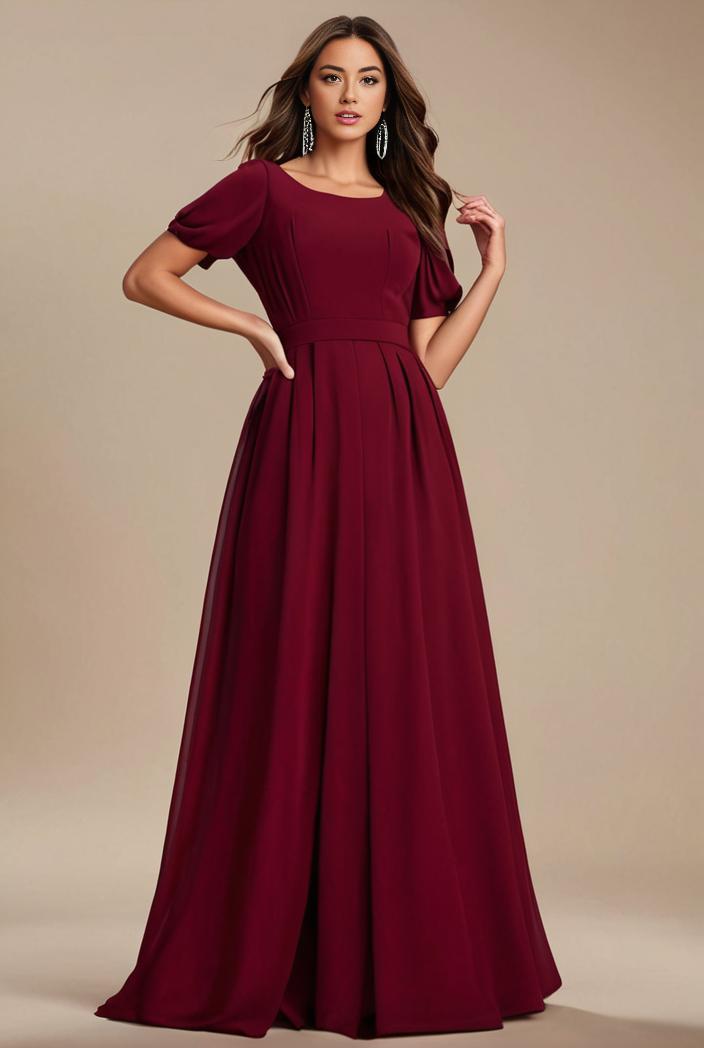plus size simple chiffon pleated a line round neckline bridesmaid dress 102551