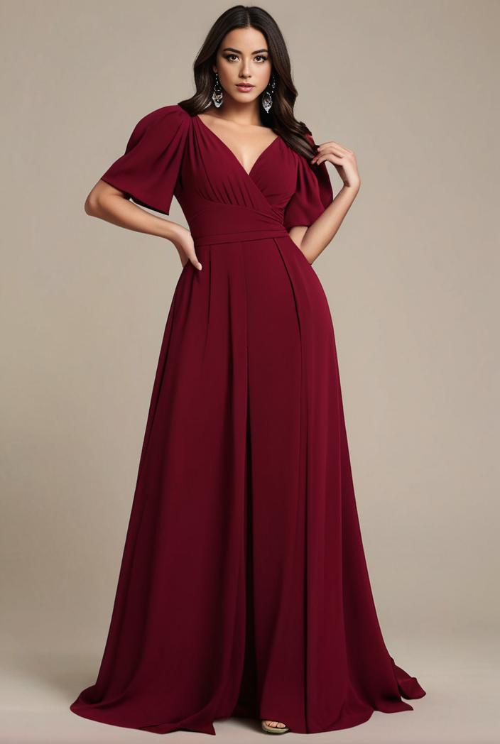 plus size simple chiffon pleated a line round neckline bridesmaid dress 102552