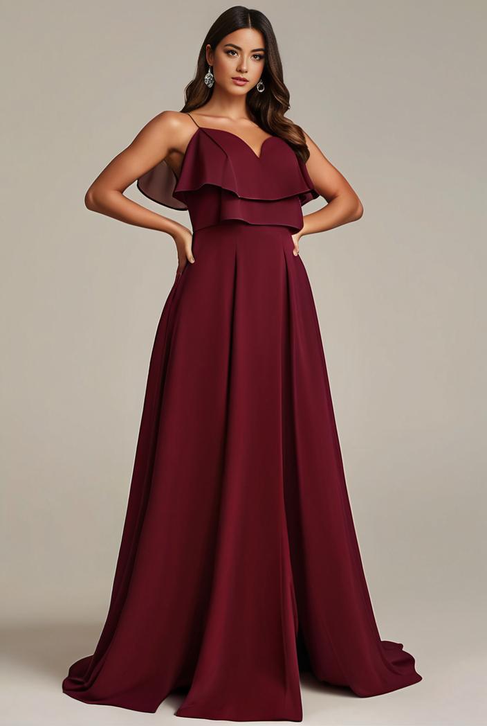 plus size simple chiffon pleated a line round neckline bridesmaid dress 102553