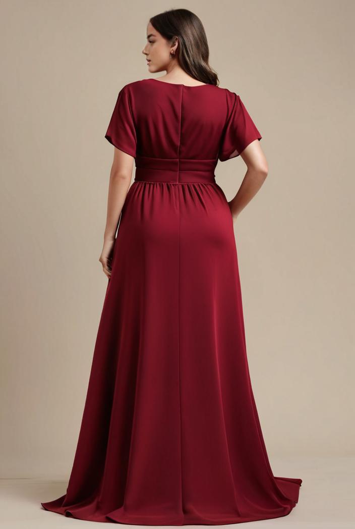 plus size simple chiffon pleated a line round neckline bridesmaid dress 102554