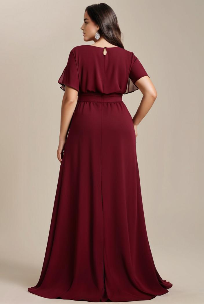 plus size simple chiffon pleated a line round neckline bridesmaid dress 102555