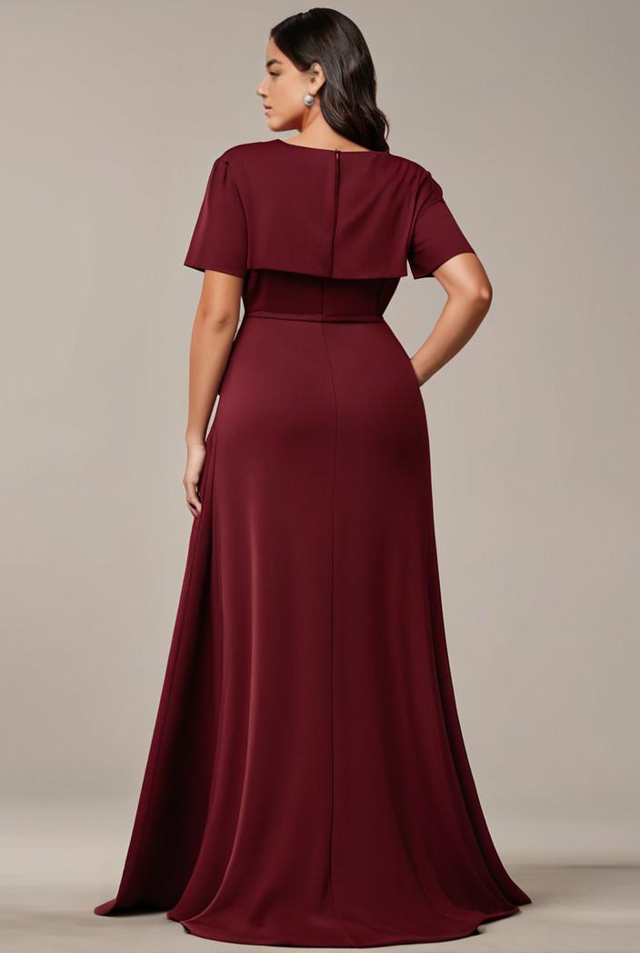 plus size simple chiffon pleated a line round neckline bridesmaid dress 102556