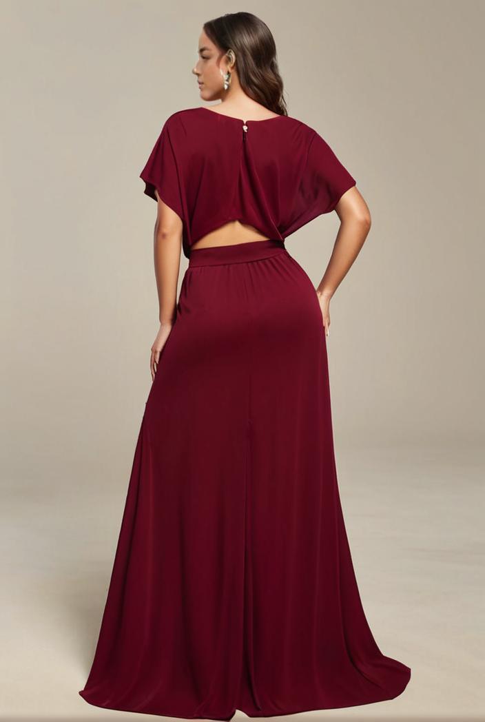 plus size simple chiffon pleated a line round neckline bridesmaid dress 102557