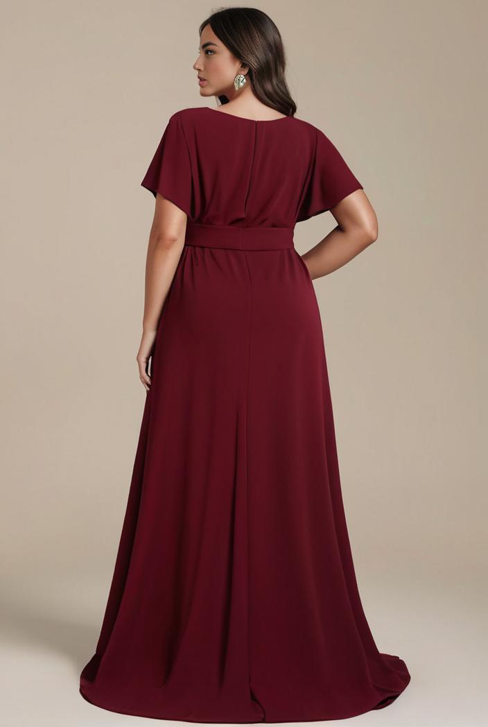 plus size simple chiffon pleated a line round neckline bridesmaid dress 102558