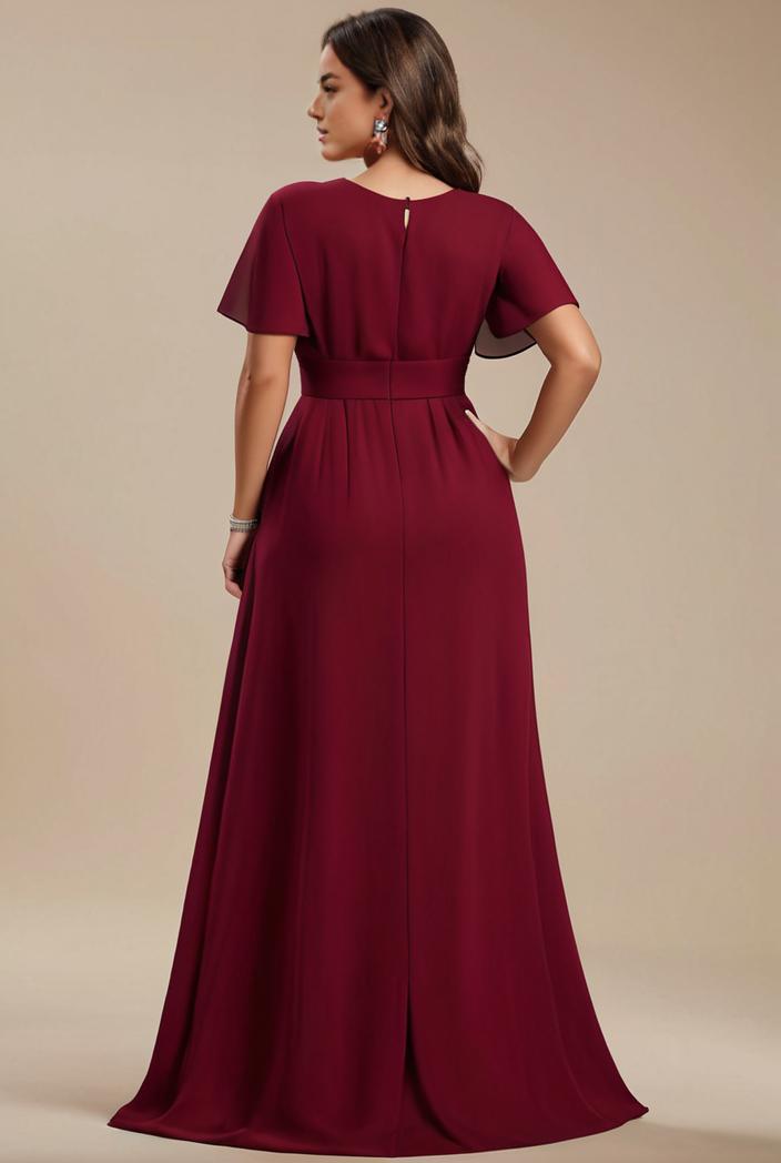 plus size simple chiffon pleated a line round neckline bridesmaid dress 102559