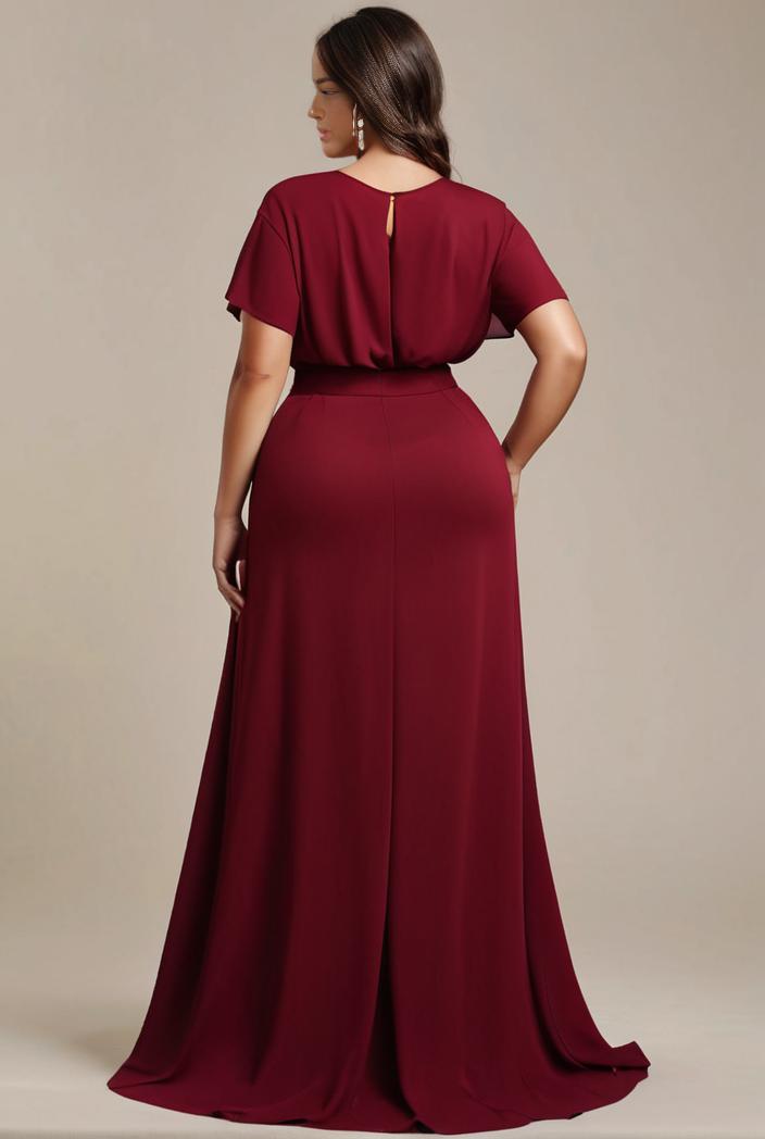 plus size simple chiffon pleated a line round neckline bridesmaid dress 102560