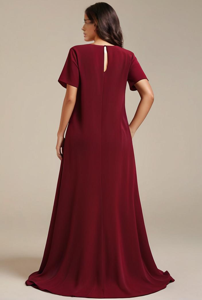 plus size simple chiffon pleated a line round neckline bridesmaid dress 102561