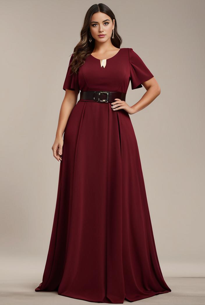plus size simple chiffon pleated a line round neckline bridesmaid dress 102564