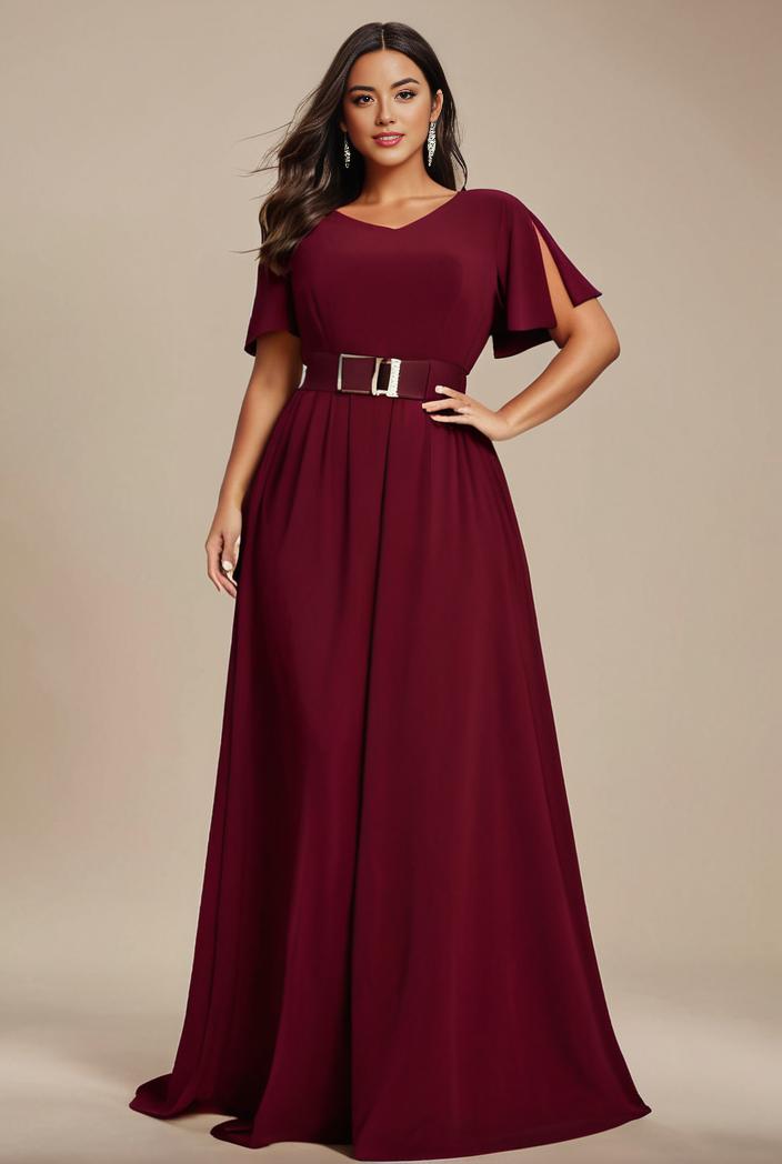 plus size simple chiffon pleated a line round neckline bridesmaid dress 102567