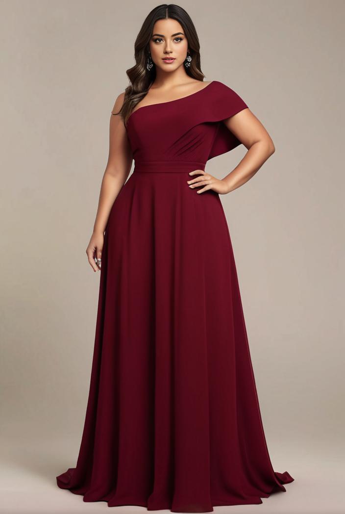 plus size simple chiffon pleated a line round neckline bridesmaid dress 102568