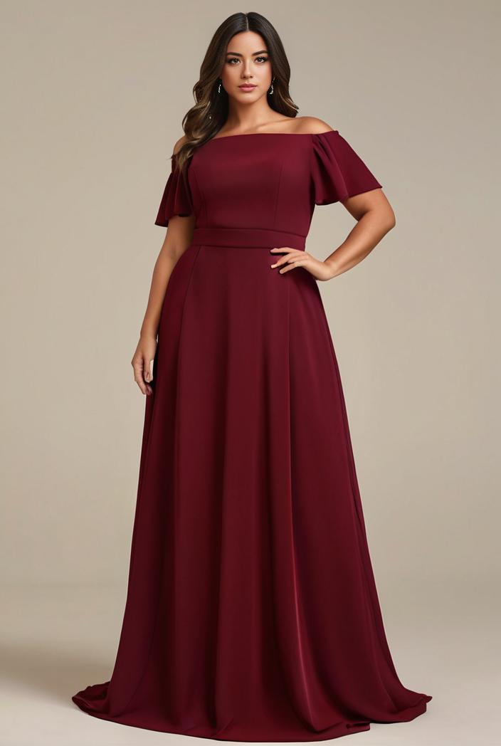 plus size simple chiffon pleated a line round neckline bridesmaid dress 102569