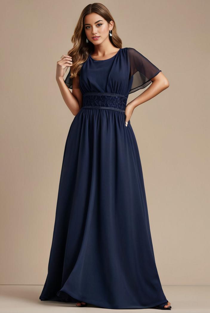 plus size simple chiffon pleated a line round neckline bridesmaid dress 102570
