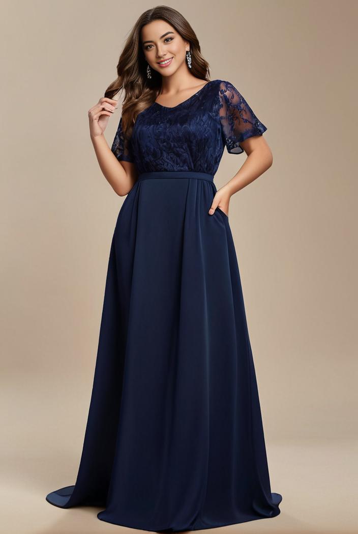 plus size simple chiffon pleated a line round neckline bridesmaid dress 102573