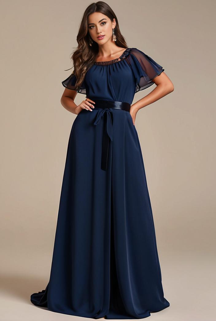 plus size simple chiffon pleated a line round neckline bridesmaid dress 102577