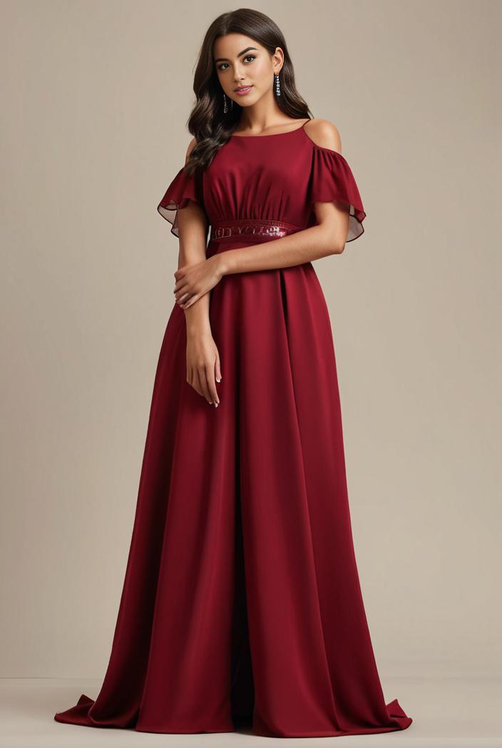 plus size simple chiffon pleated a line round neckline bridesmaid dress 102578