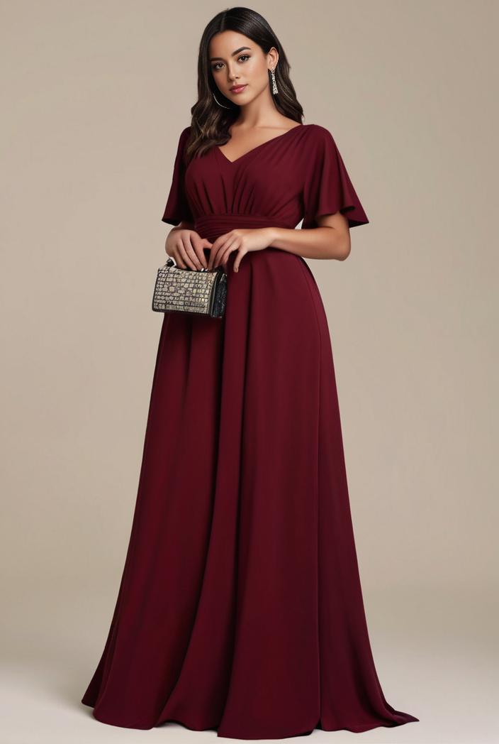plus size simple chiffon pleated a line round neckline bridesmaid dress 102582