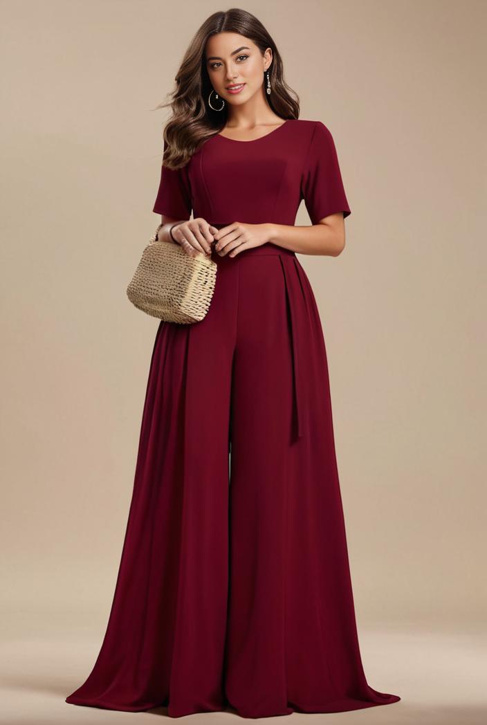 plus size simple chiffon pleated a line round neckline bridesmaid dress 102583