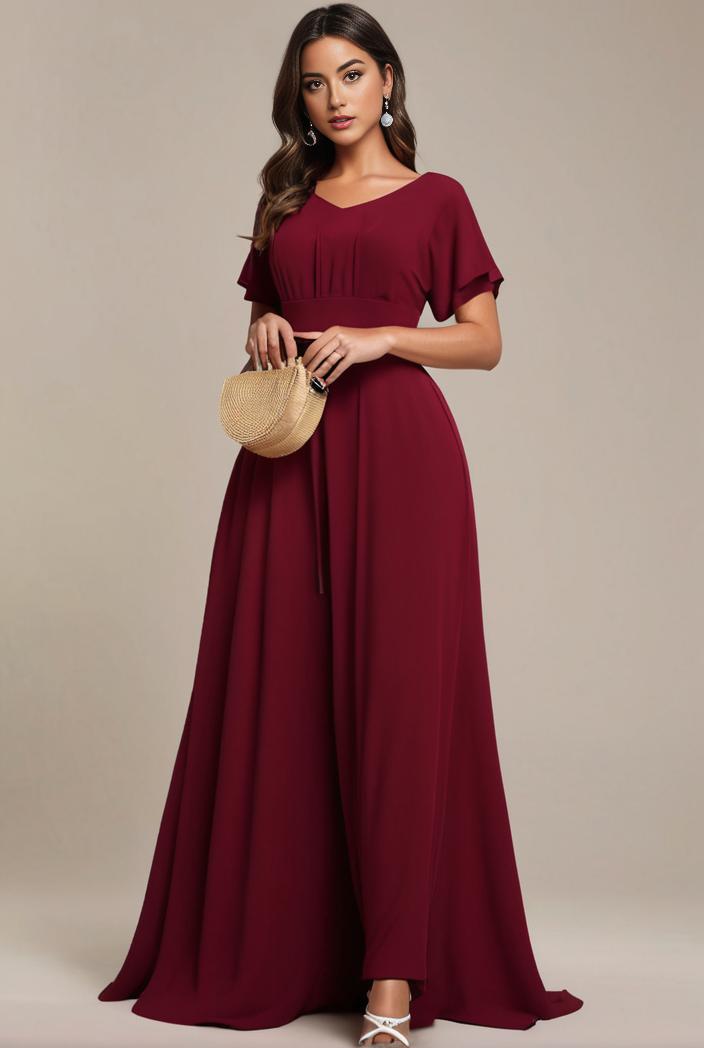 plus size simple chiffon pleated a line round neckline bridesmaid dress 102584