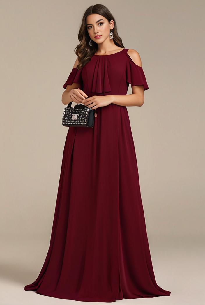 plus size simple chiffon pleated a line round neckline bridesmaid dress 102585