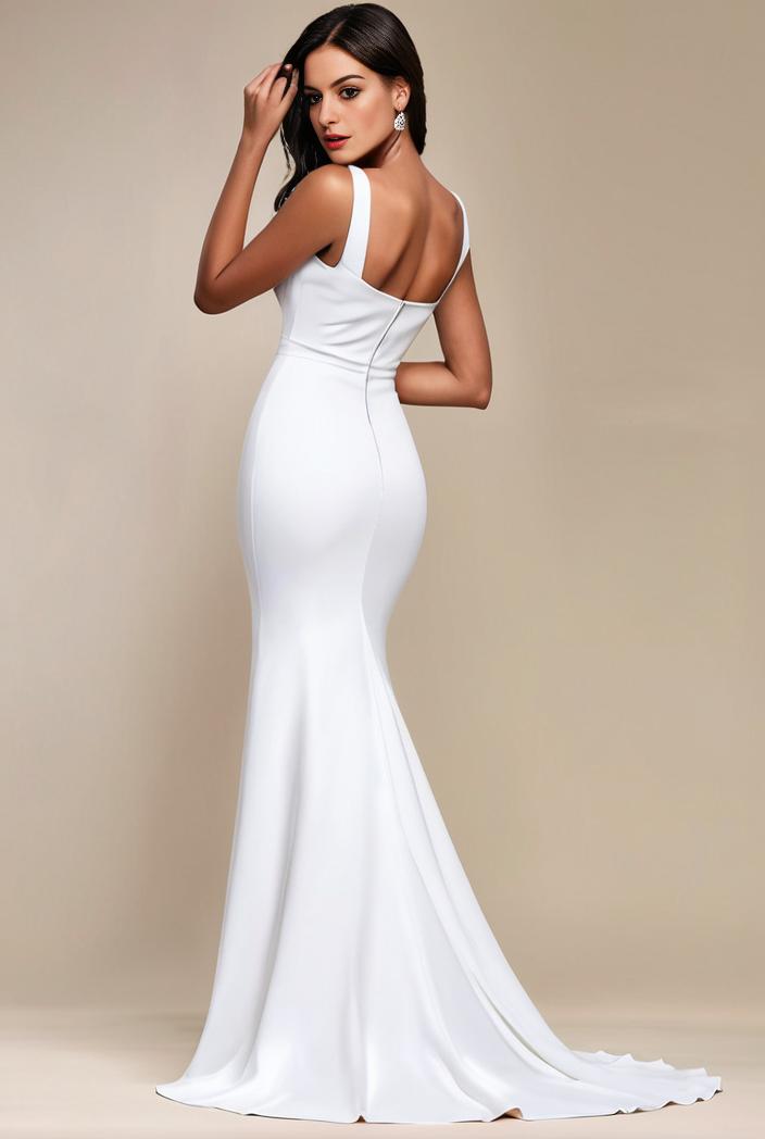 pearl chain cold shoulder front slit pleated mermaid wedding dress 141509