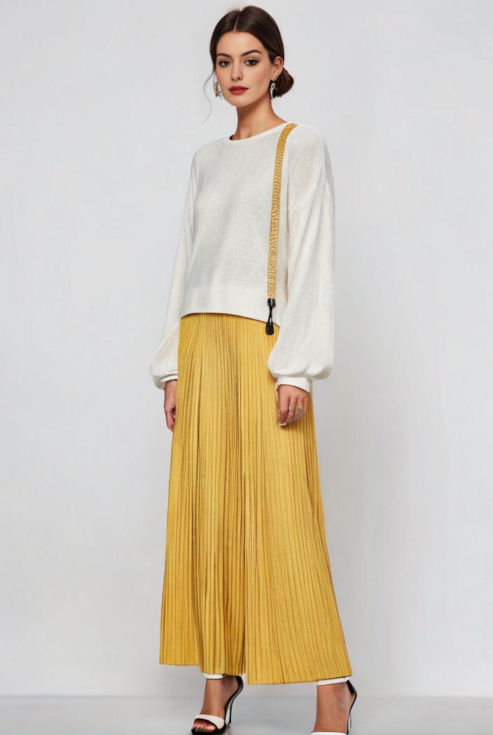 pleated high waist commuting temperament maxi dress 141588