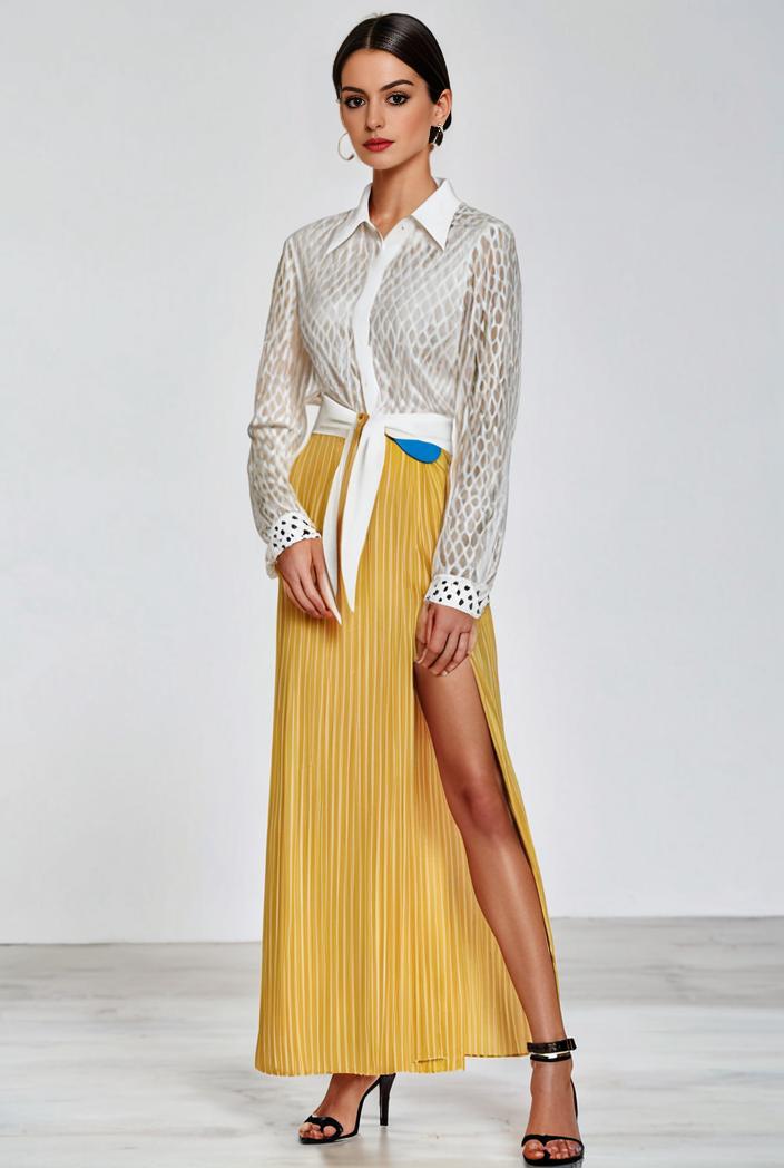 pleated high waist commuting temperament maxi dress 141593