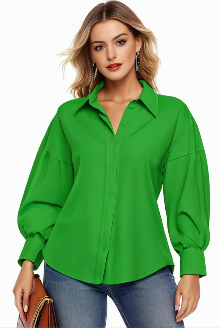 plus size casual blouse women s plus solid button up lantern sleeve turn down collar nipped waist blouse 142502