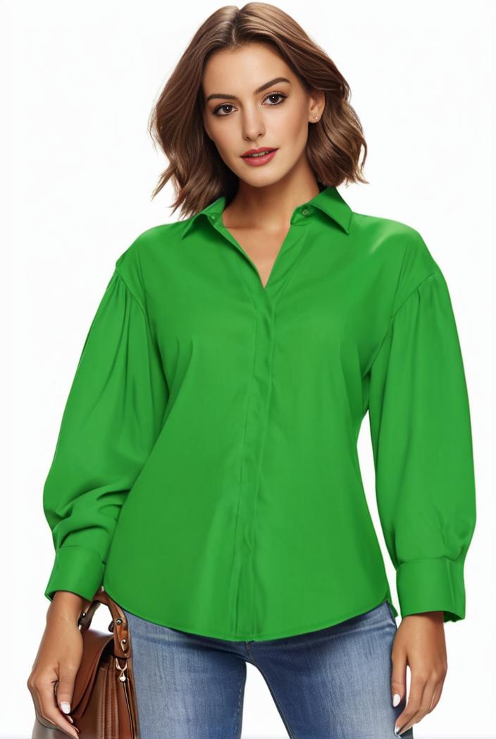 plus size casual blouse women s plus solid button up lantern sleeve turn down collar nipped waist blouse 142506