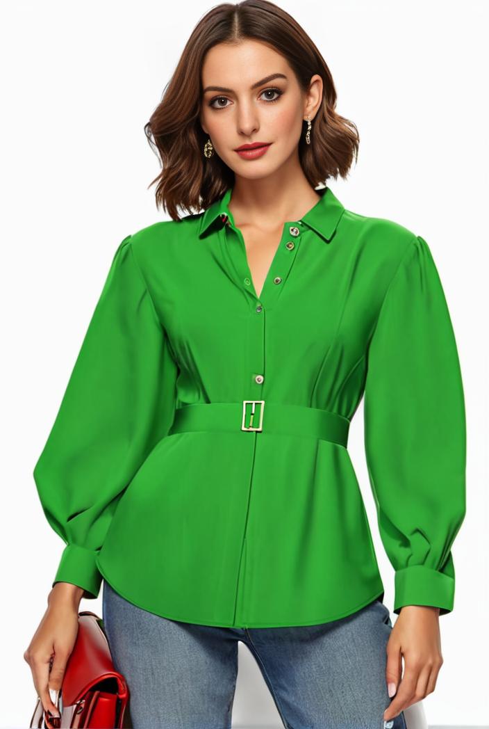 plus size casual blouse women s plus solid button up lantern sleeve turn down collar nipped waist blouse 142507
