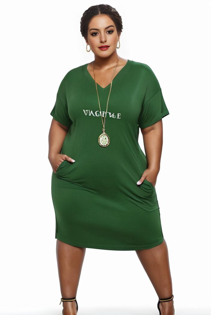 plus size faith letter print short sleeve midi dress with pockets women s plus slight stretch casual dress 142858