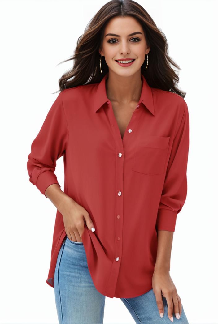 plus size formal shirt women s plus plain long sleeve turn down collar button up workwear shirt 143169