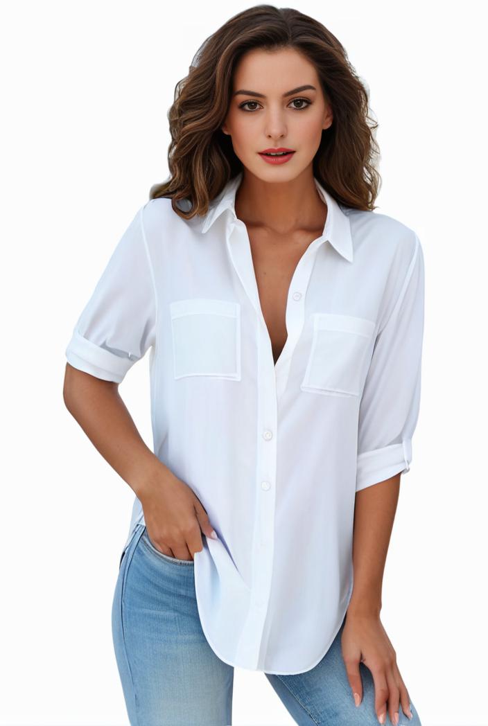 plus size formal shirt women s plus plain long sleeve turn down collar button up workwear shirt 143174