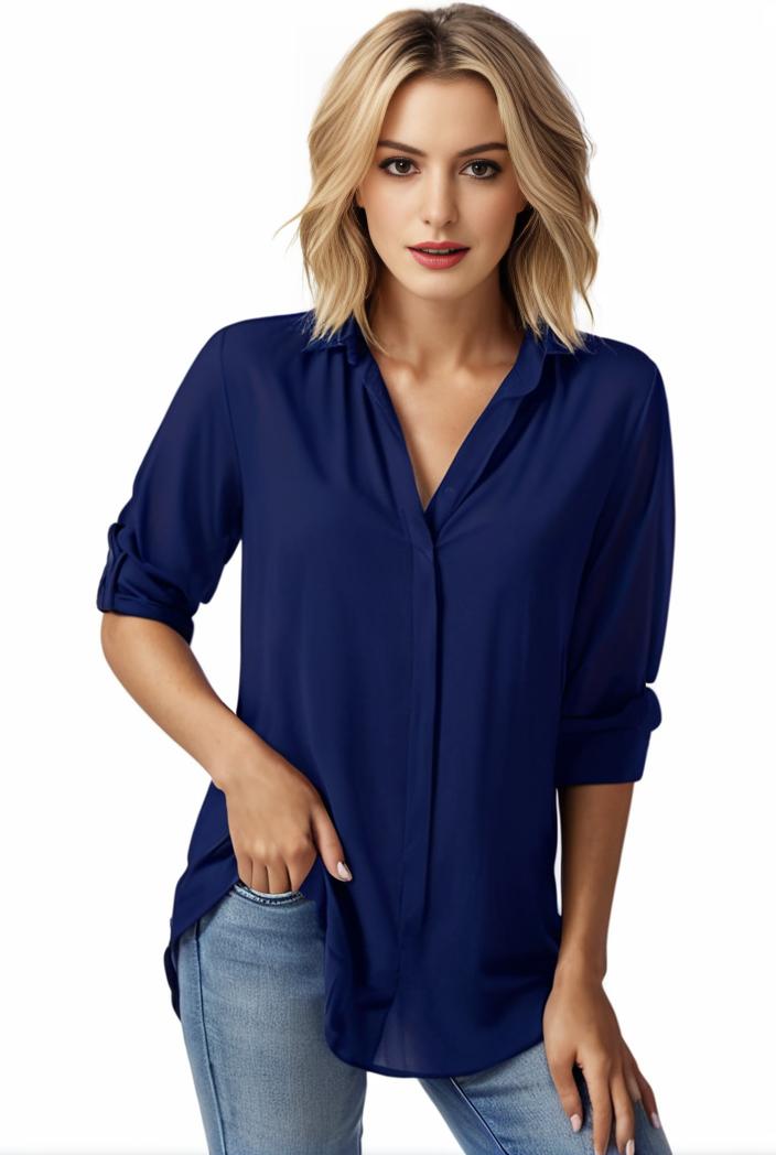 plus size formal shirt women s plus plain long sleeve turn down collar button up workwear shirt 143191
