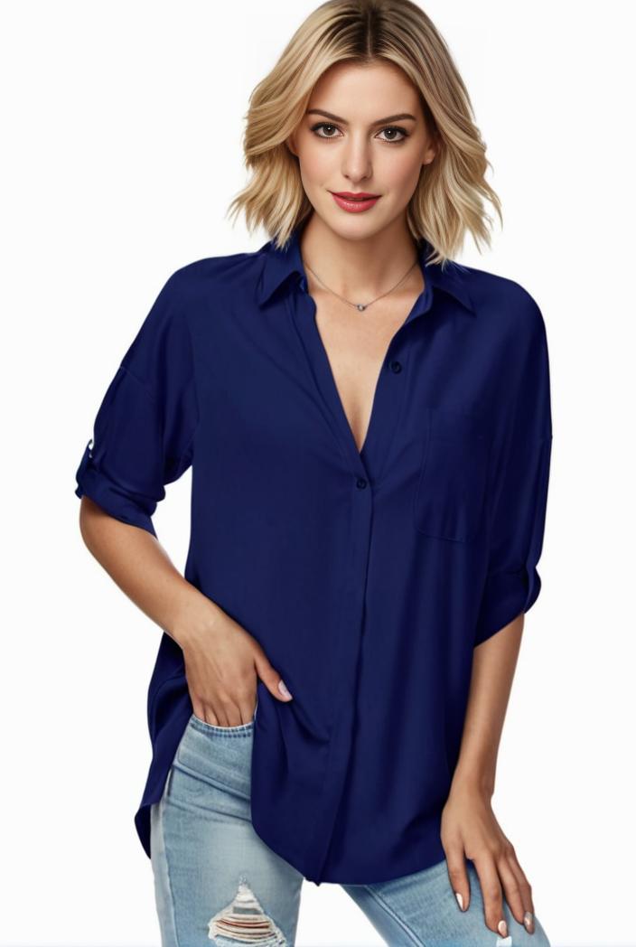 plus size formal shirt women s plus plain long sleeve turn down collar button up workwear shirt 143195